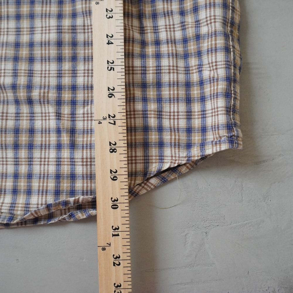 Vintage Carhartt Plaid Button Down Shirt Large Tall Mens Tan Blue Long Sleeve - Picture 7 of 7
